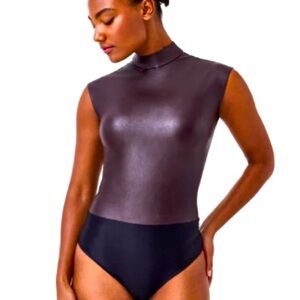 SPANX Shiny Brown and Black Bodysuit